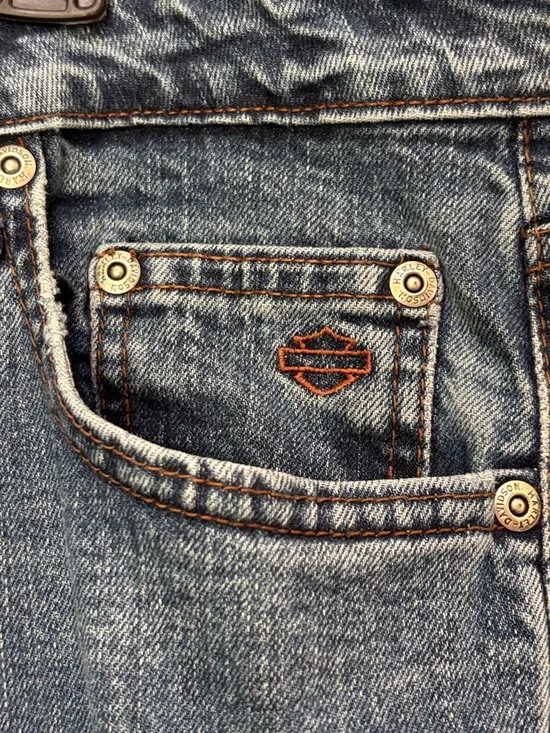 Harley-Davidson VTG Jeans Bootcut Women 14 Black Leather Patch 5 Pocket Zip fly - Picture 7 of 16